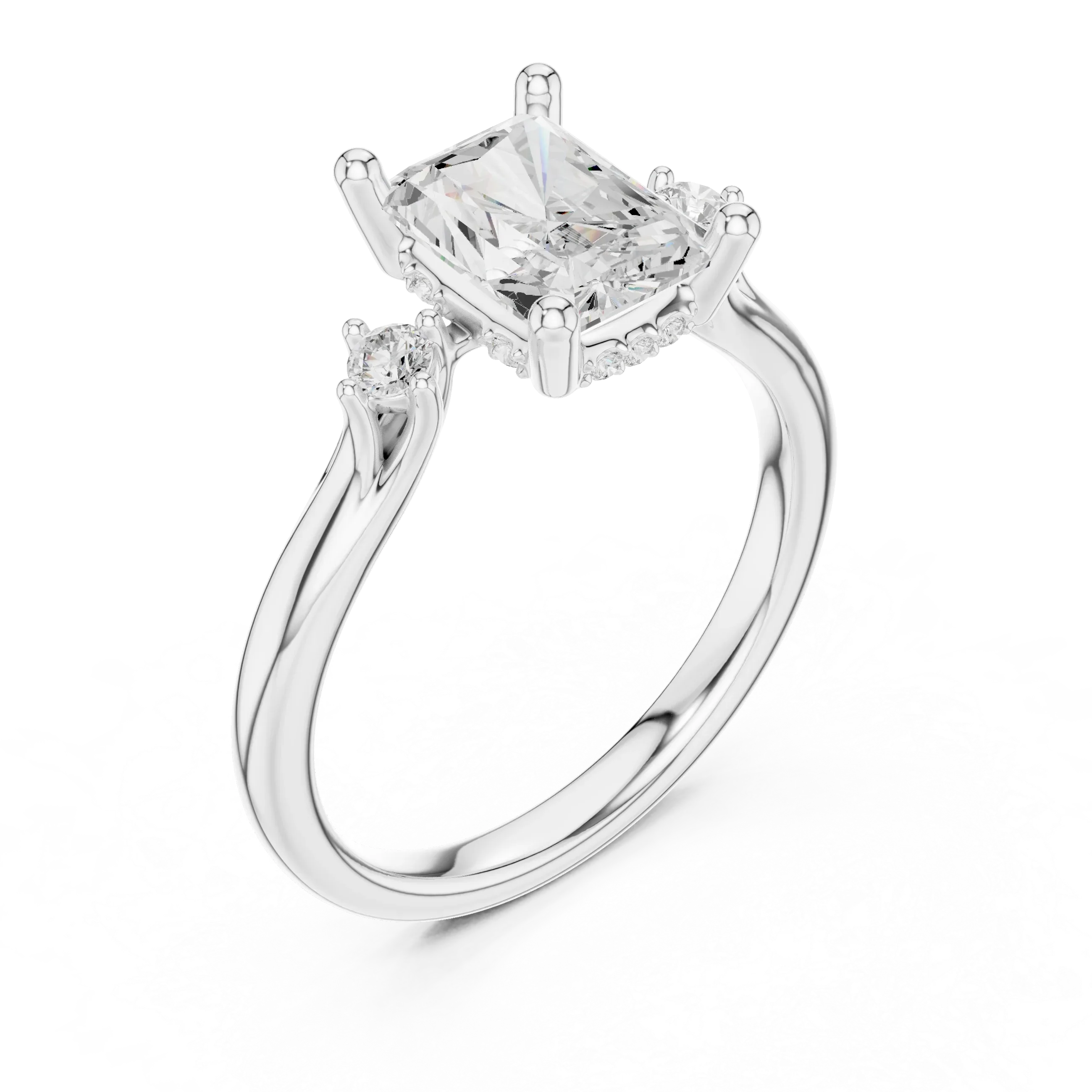 2.16 CT VVS D Color Radient Cut Three Stone Diamond Engagement Ring