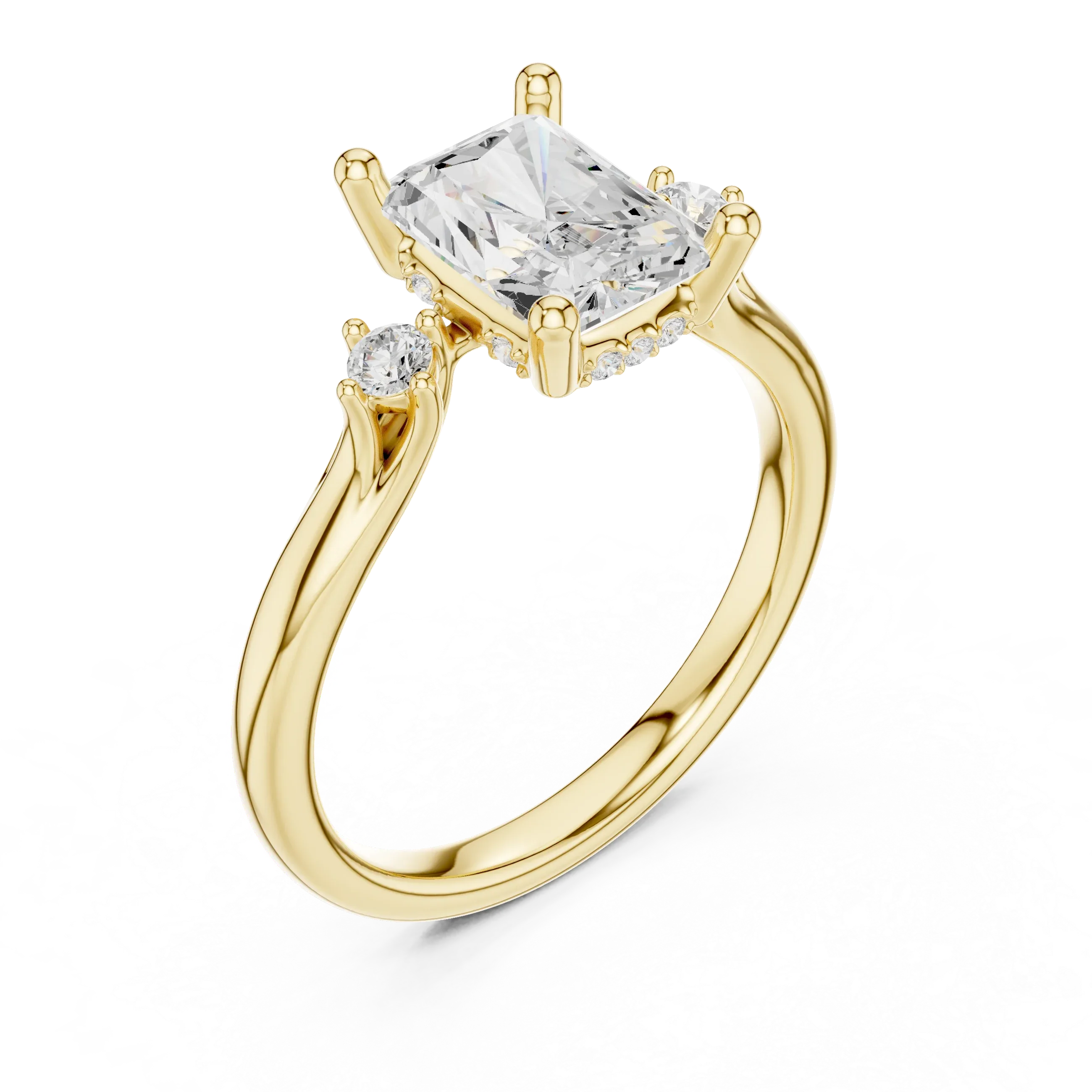 2.16 CT VVS D Color Radient Cut Three Stone Diamond Engagement Ring