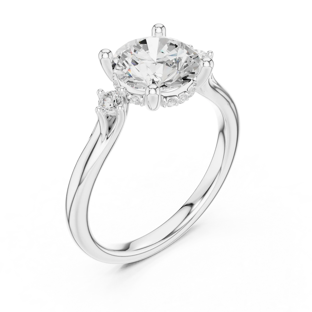 2.16 CT VVS D Color Round Cut Three Stone Diamond Engagement Ring