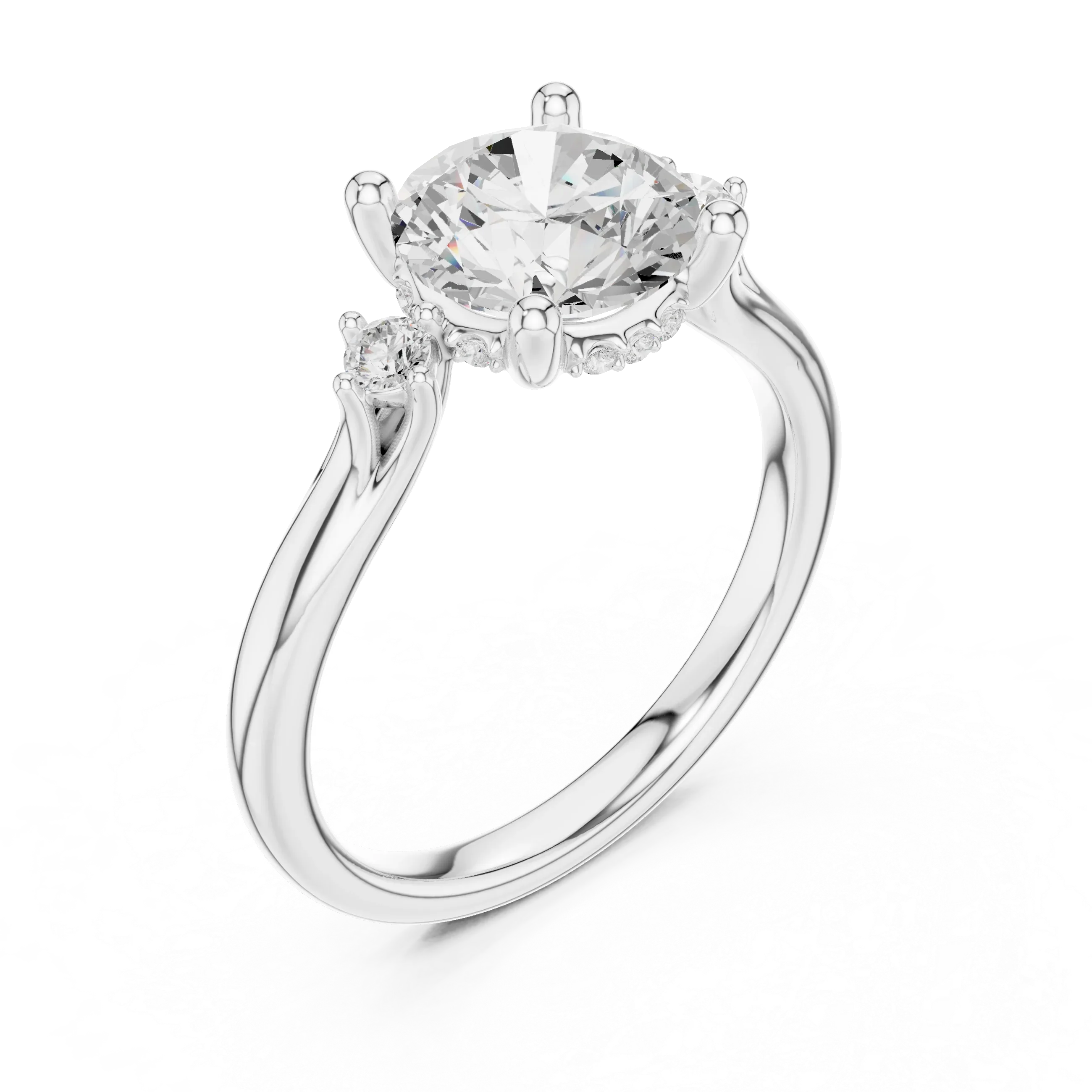 2.16 CT VVS D Color Round Cut Three Stone Diamond Engagement Ring