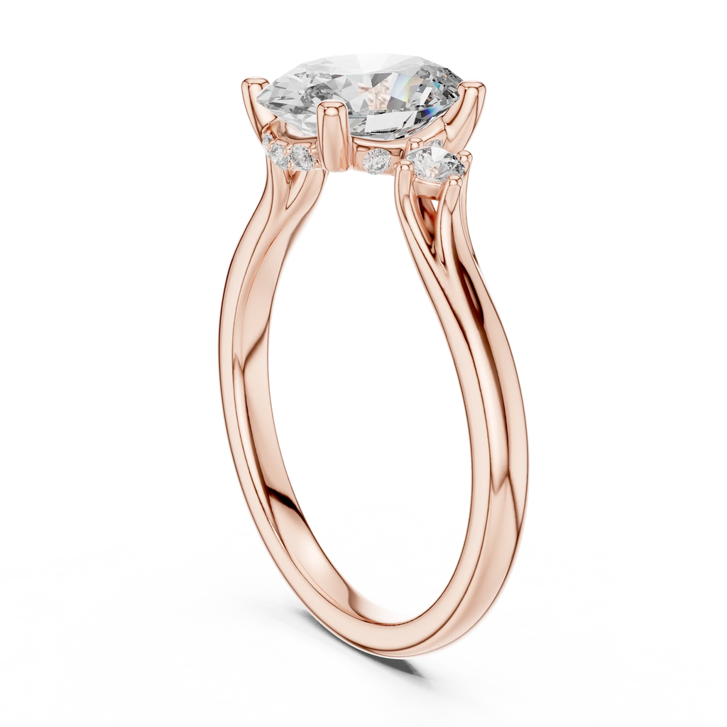 18K Gold Three-Stone Oval Moissanite Engagement Ring Handcrafted VVS1