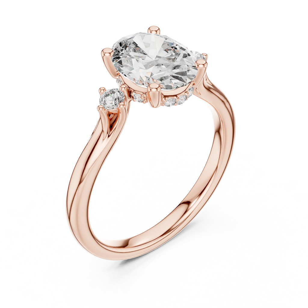 18K Gold Three-Stone Oval Moissanite Engagement Ring Handcrafted VVS1