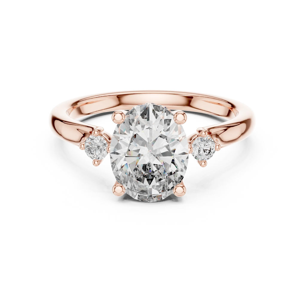 18K Gold Three-Stone Oval Moissanite Engagement Ring Handcrafted VVS1