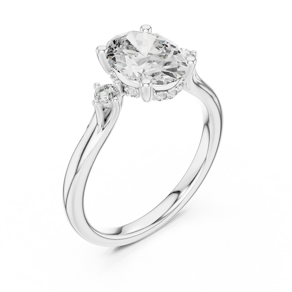 18K Gold Three-Stone Oval Moissanite Engagement Ring Handcrafted VVS1