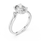 18K Gold Three-Stone Oval Moissanite Engagement Ring Handcrafted VVS1