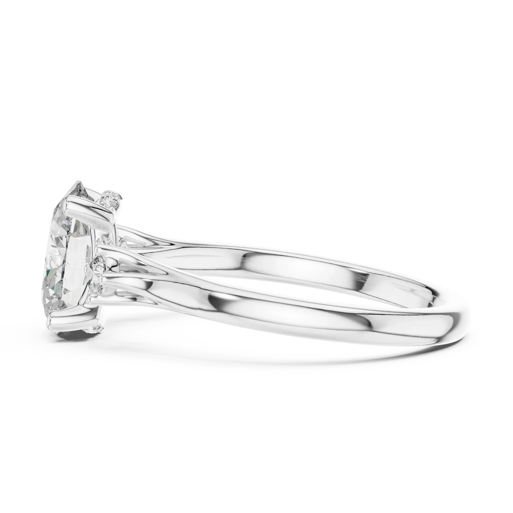18K Gold Three-Stone Oval Moissanite Engagement Ring Handcrafted VVS1
