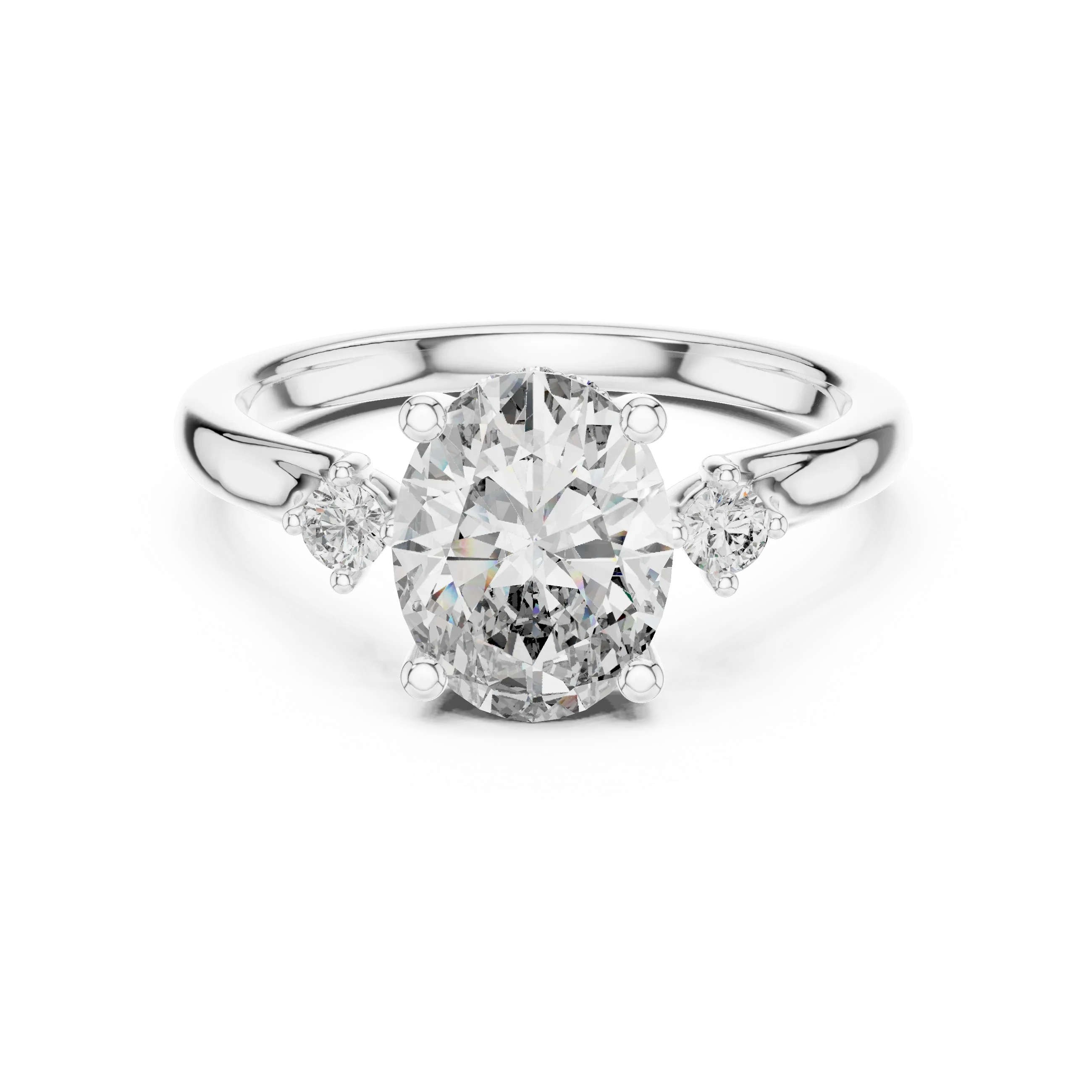 18K Gold Three-Stone Oval Moissanite Engagement Ring Handcrafted VVS1