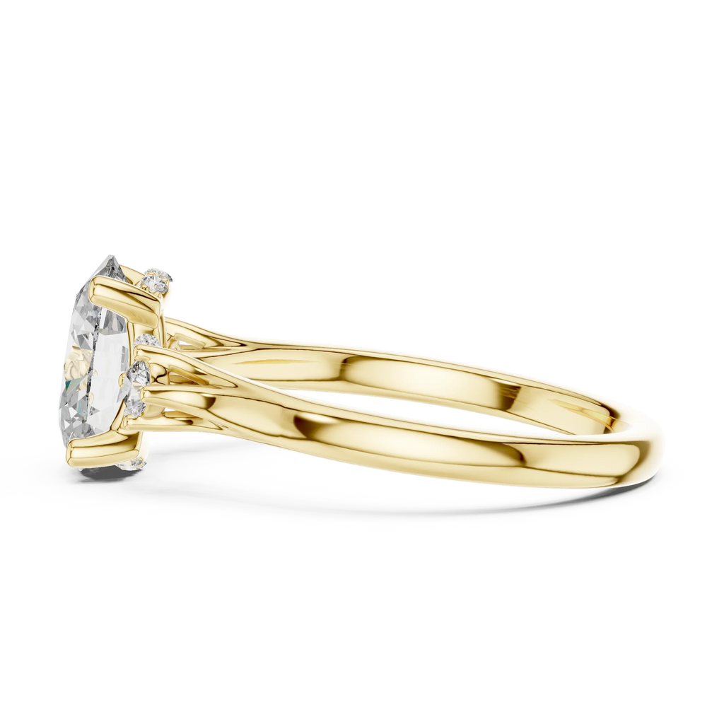 18K Gold Three-Stone Oval Moissanite Engagement Ring Handcrafted VVS1