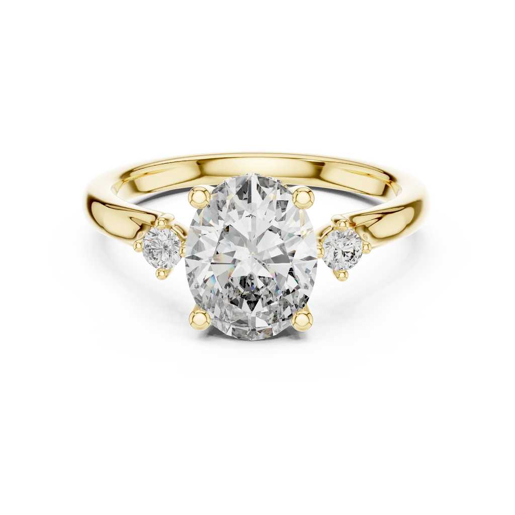 18K Gold Three-Stone Oval Moissanite Engagement Ring Handcrafted VVS1