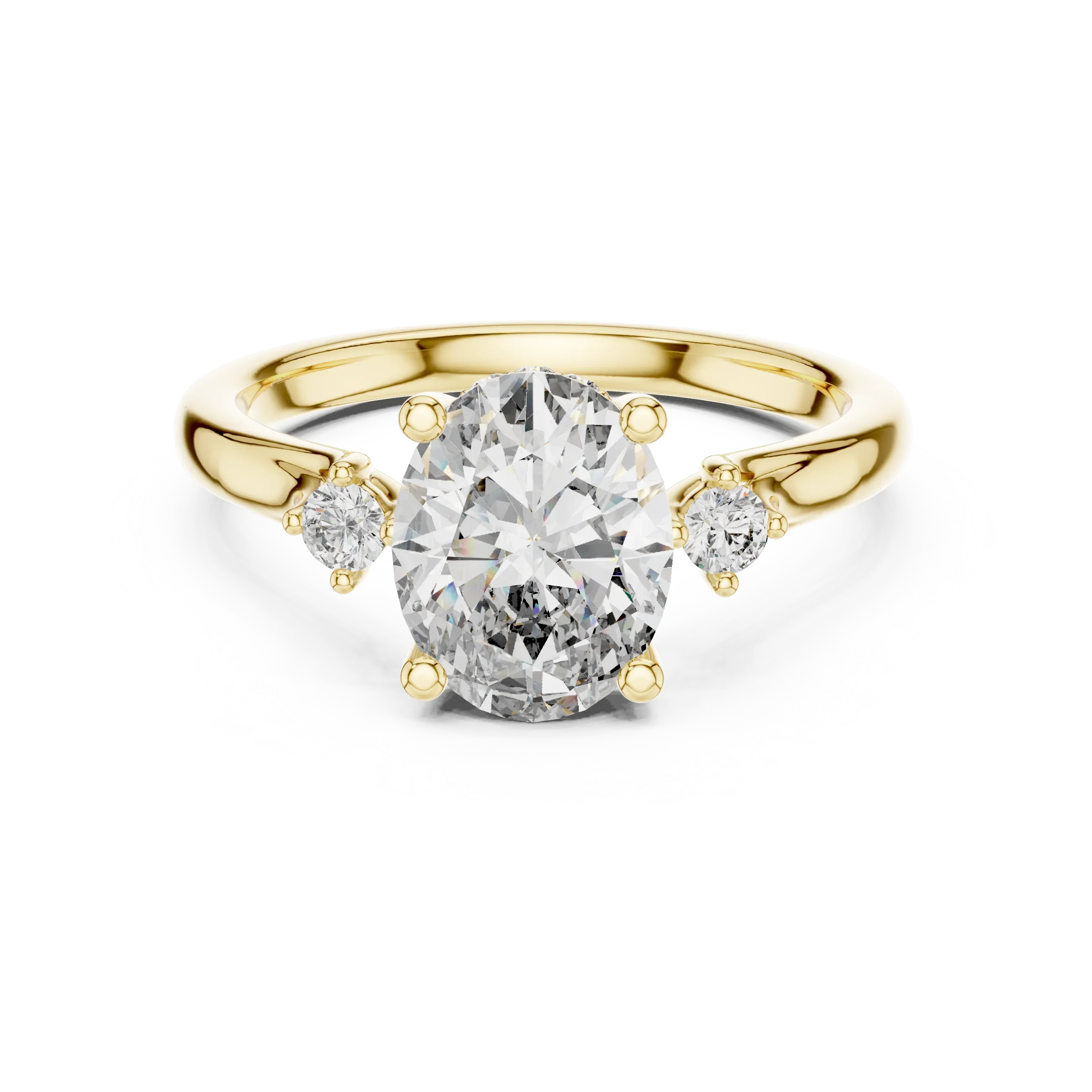 18K Gold Three-Stone Oval Moissanite Engagement Ring Handcrafted VVS1