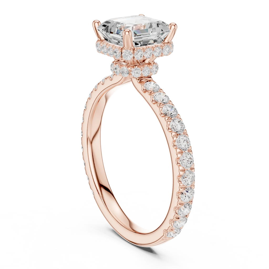 2.17 CT Asscher Cut Lab Grown Hidden Halo Pave Set 14K Gold Engagement Ring