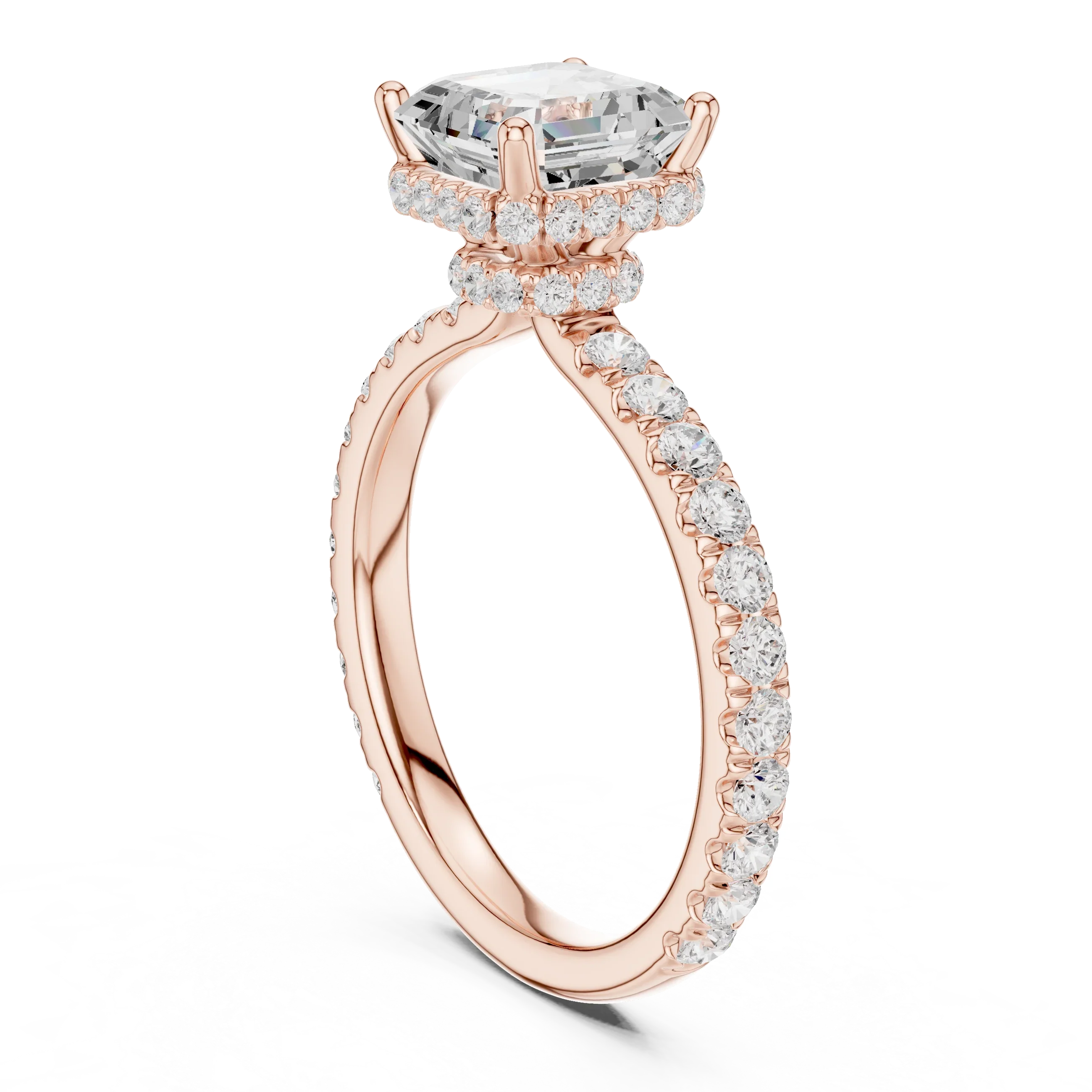 2.17 CT Asscher Cut Lab Grown Hidden Halo Pave Set 14K Gold Engagement Ring