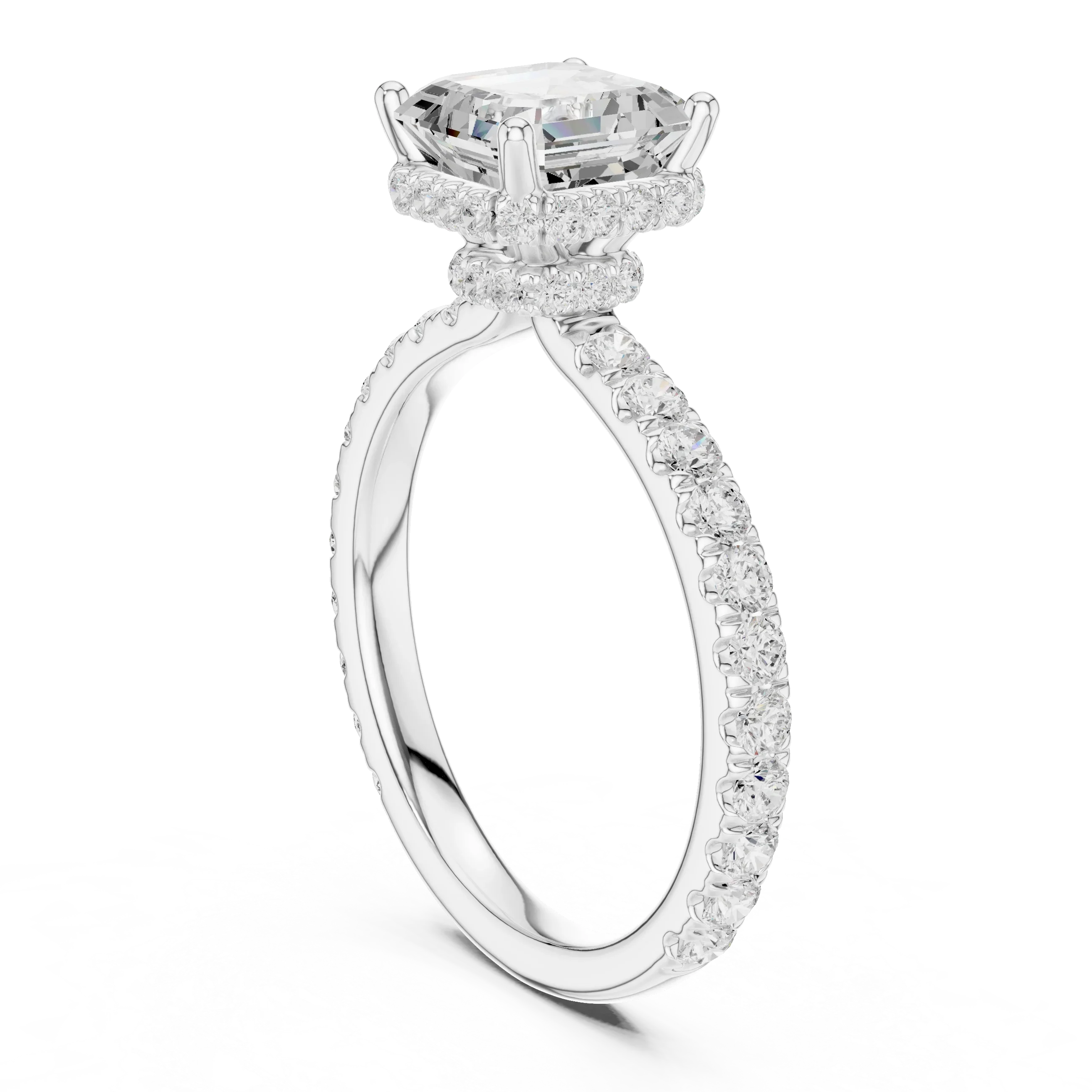 2.17 CT Asscher Cut Lab Grown Hidden Halo Pave Set 14K Gold Engagement Ring