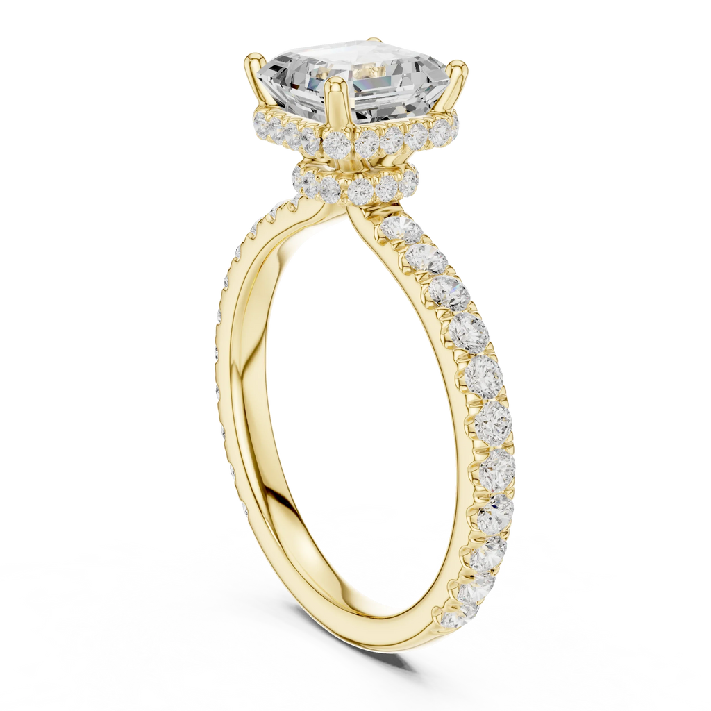 2.17 CT Asscher Cut Lab Grown Hidden Halo Pave Set 14K Gold Engagement Ring