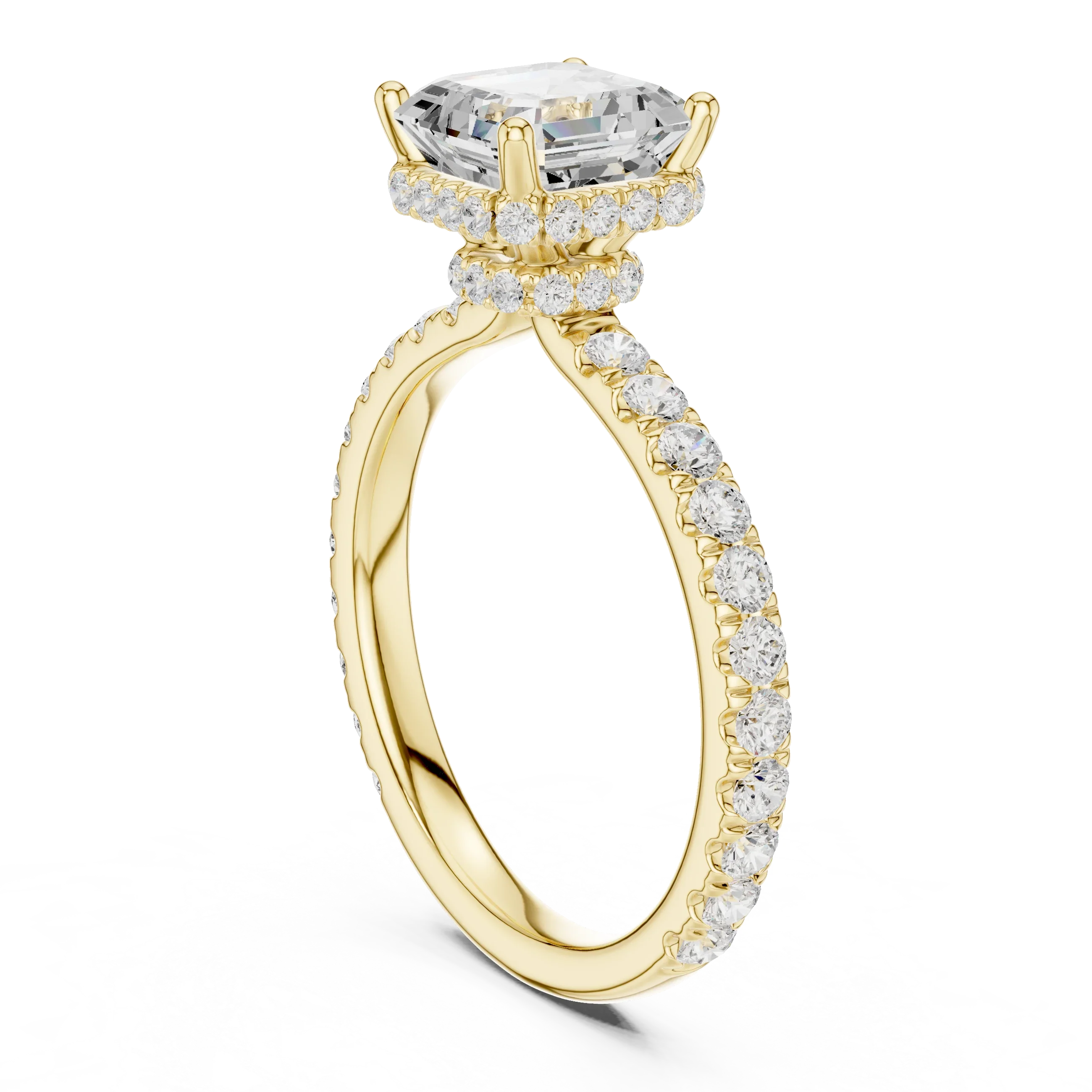 2.17 CT Asscher Cut Lab Grown Hidden Halo Pave Set 14K Gold Engagement Ring