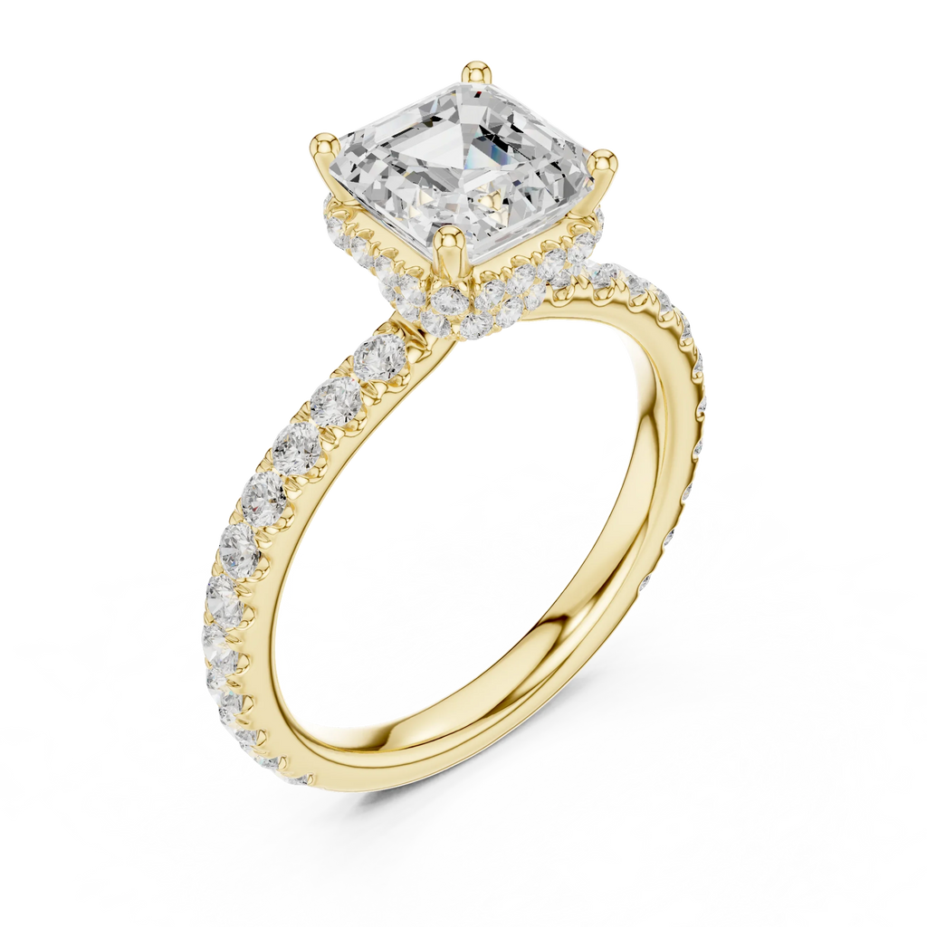 2.17 CT Asscher Cut Lab Grown Hidden Halo Pave Set 14K Gold Engagement Ring