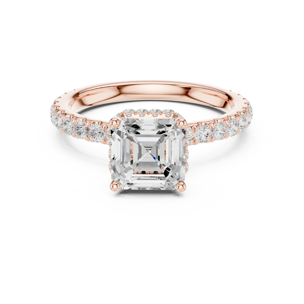 2.17 CT Asscher Cut Lab Grown Hidden Halo Pave Set 14K Gold Engagement Ring