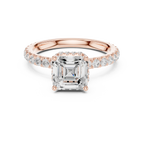 2.17 CT Asscher Cut Lab Grown Hidden Halo Pave Set 14K Gold Engagement Ring