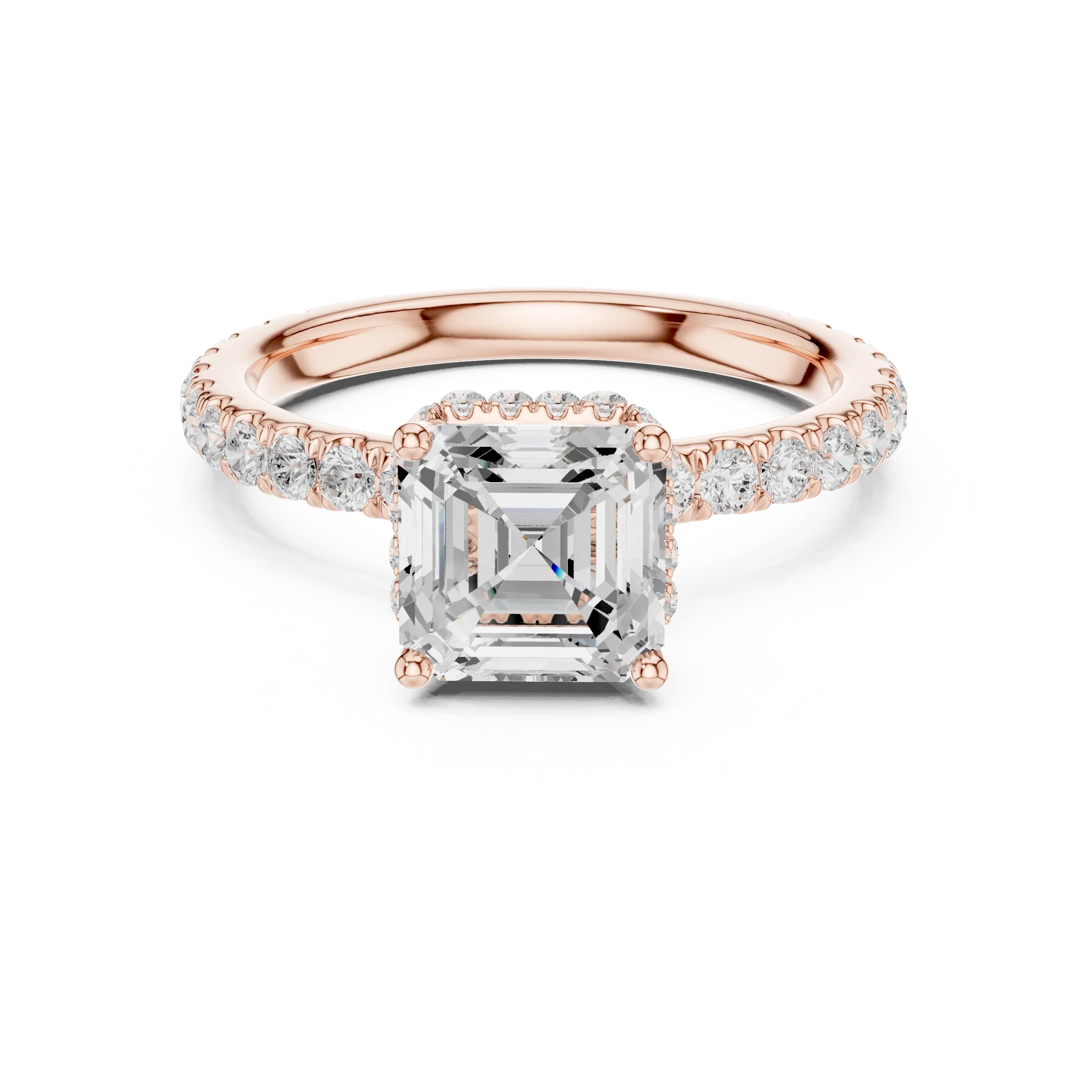 2.17 CT Asscher Cut Lab Grown Hidden Halo Pave Set 14K Gold Engagement Ring