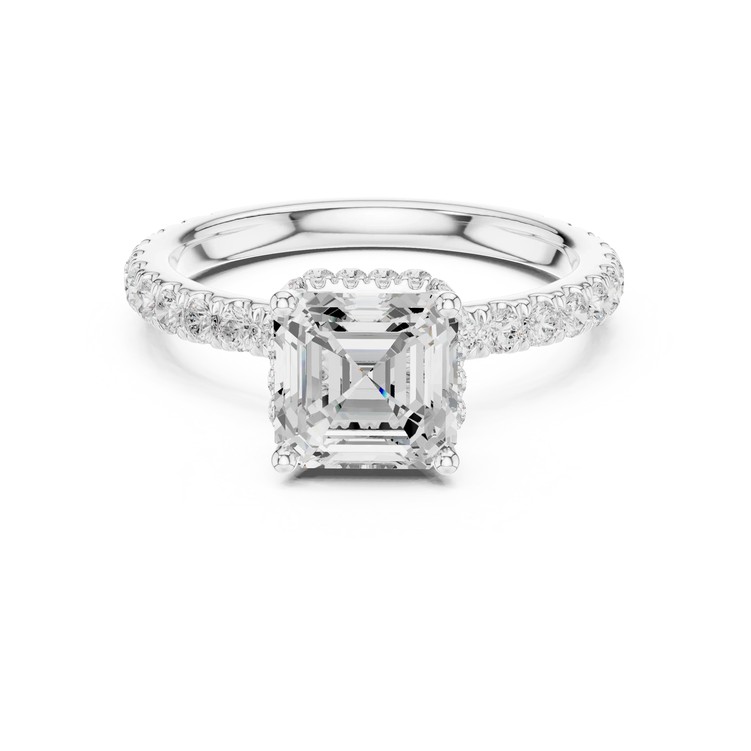 2.17 CT Asscher Cut Lab Grown Hidden Halo Pave Set 14K Gold Engagement Ring