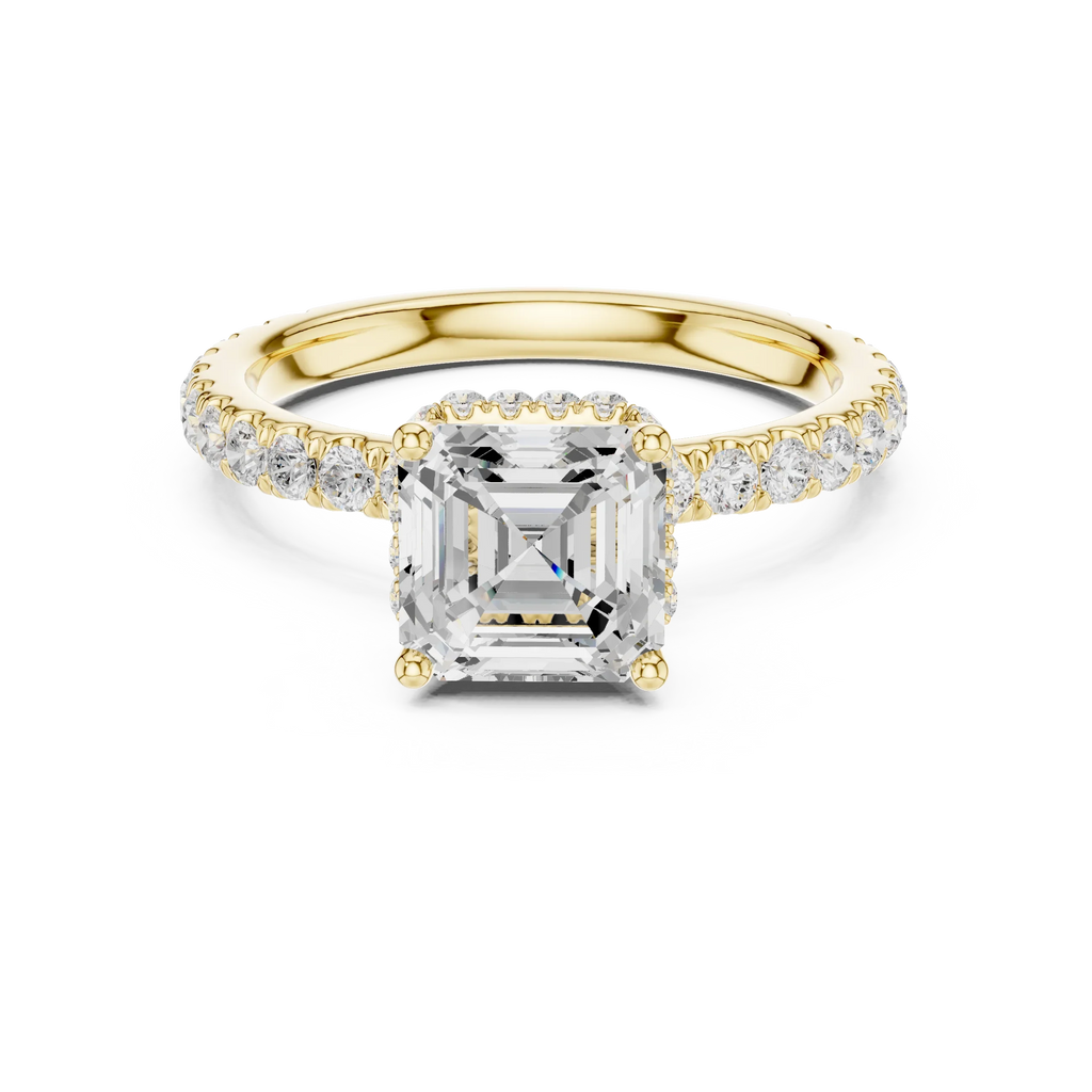 2.17 CT Asscher Cut Lab Grown Hidden Halo Pave Set 14K Gold Engagement Ring