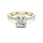 2.17 CT Asscher Cut Lab Grown Hidden Halo Pave Set 14K Gold Engagement Ring