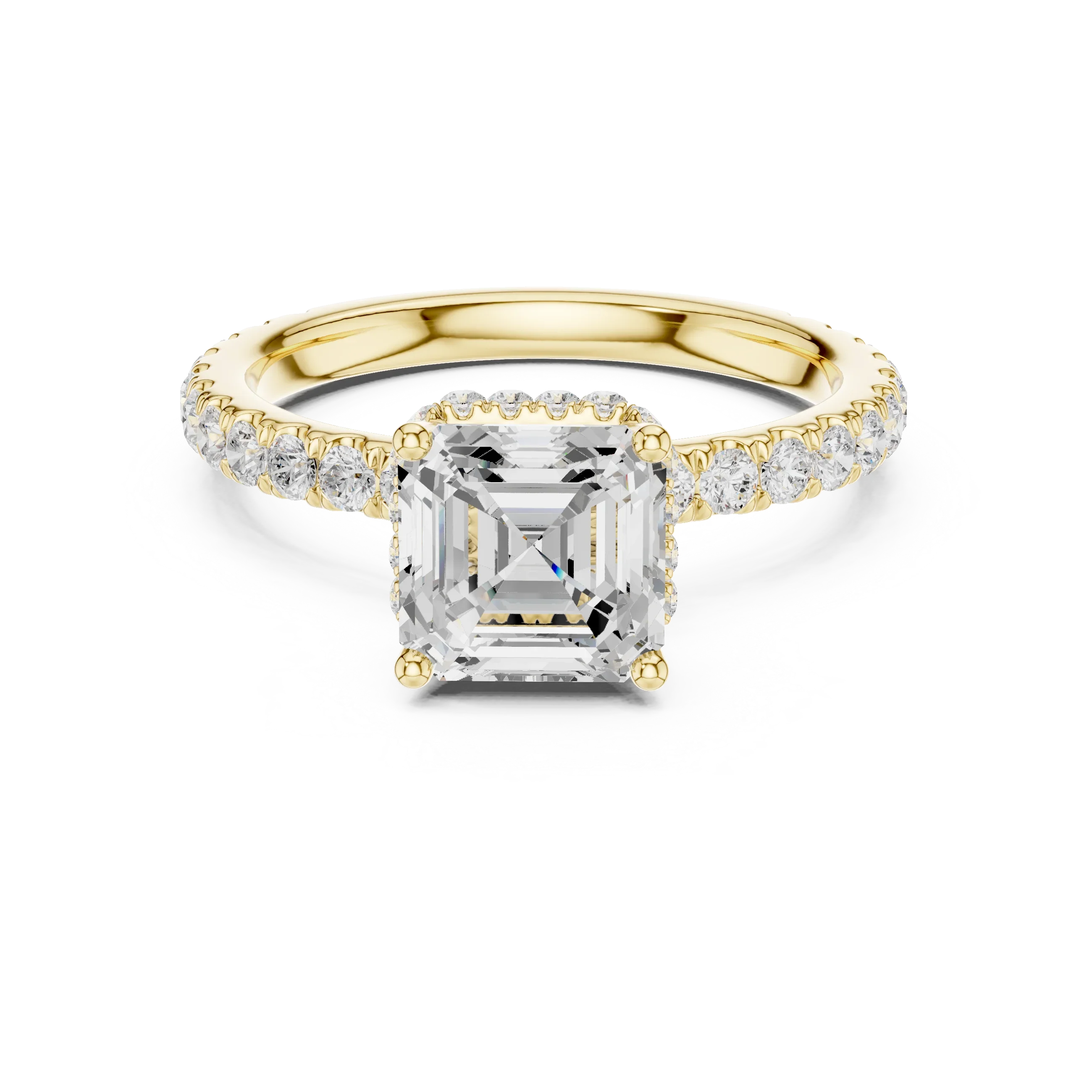 2.17 CT Asscher Cut Lab Grown Hidden Halo Pave Set 14K Gold Engagement Ring