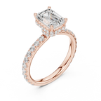 2.17 CT Emerald Cut Lab Grown Hidden Halo Pave Set 14K Gold Engagement Ring