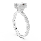 2.17 CT Emerald Cut Lab Grown Hidden Halo Pave Set 14K Gold Engagement Ring