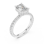 2.17 CT Emerald Cut Lab Grown Hidden Halo Pave Set 14K Gold Engagement Ring
