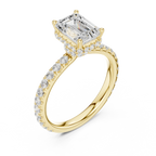 2.17 CT Emerald Cut Lab Grown Hidden Halo Pave Set 14K Gold Engagement Ring
