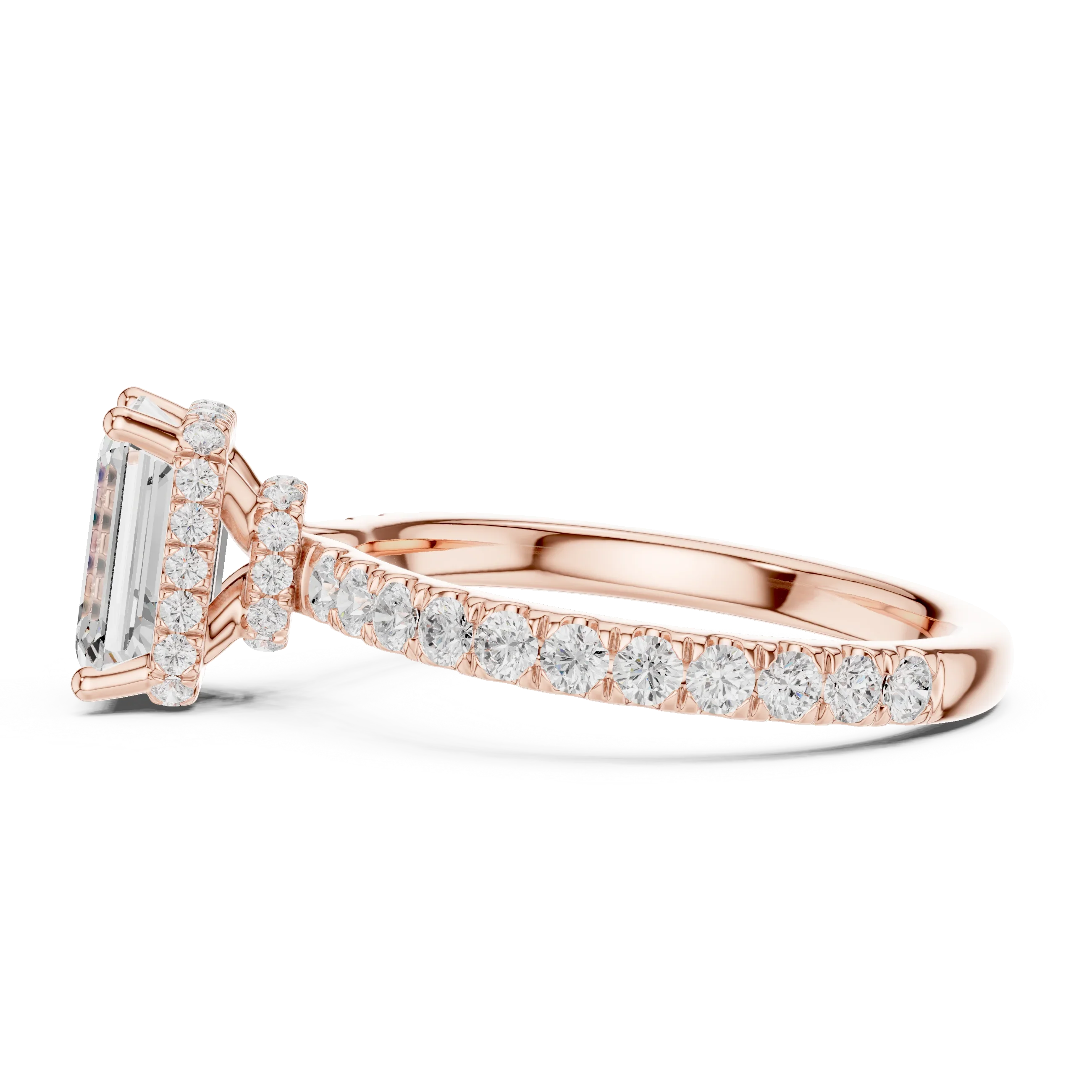 2.17 CT Emerald Cut Lab Grown Hidden Halo Pave Set 14K Gold Engagement Ring
