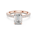 2.17 CT Emerald Cut Lab Grown Hidden Halo Pave Set 14K Gold Engagement Ring