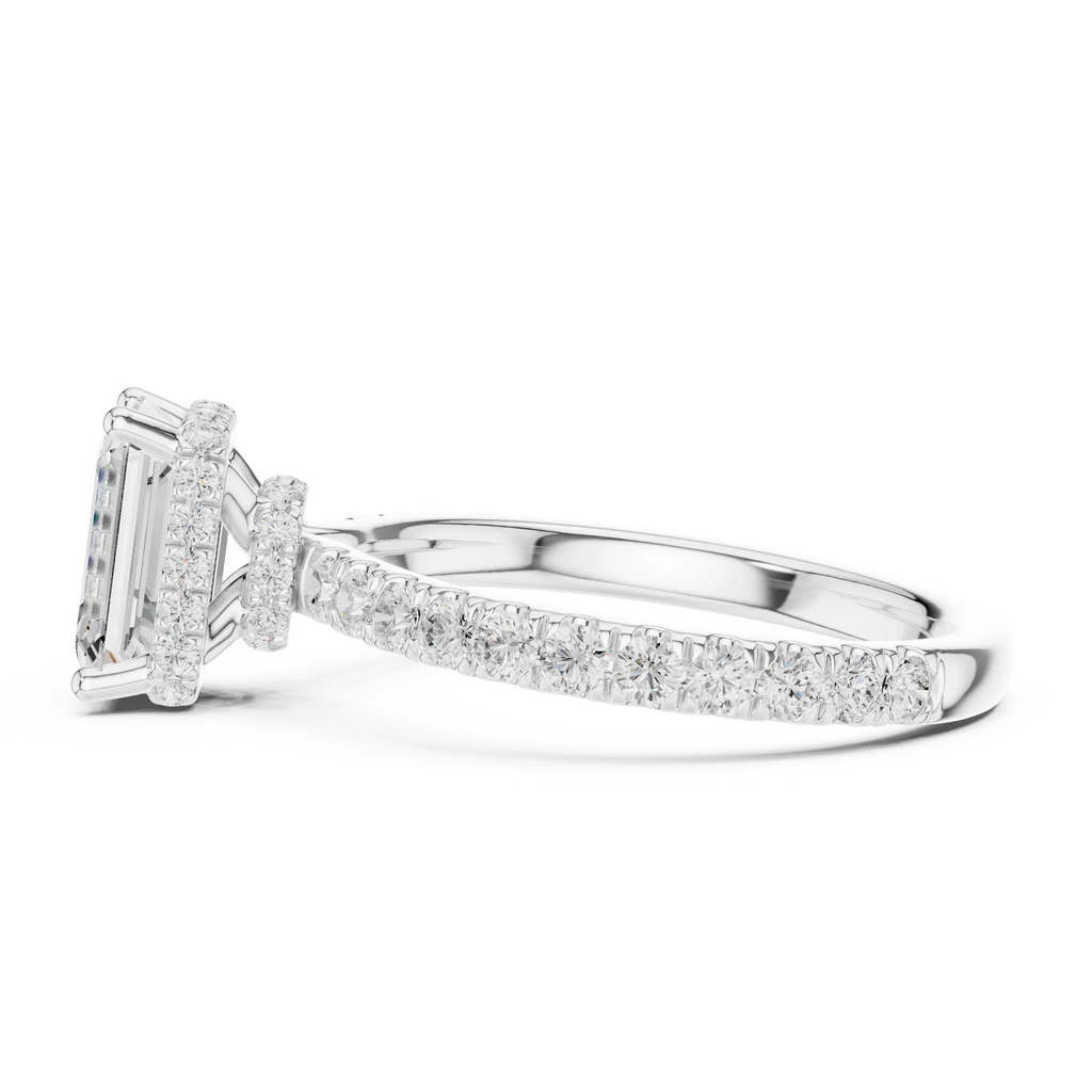 2.17 CT Emerald Cut Lab Grown Hidden Halo Pave Set 14K Gold Engagement Ring