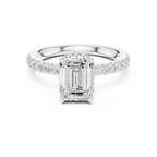 2.17 CT Emerald Cut Lab Grown Hidden Halo Pave Set 14K Gold Engagement Ring