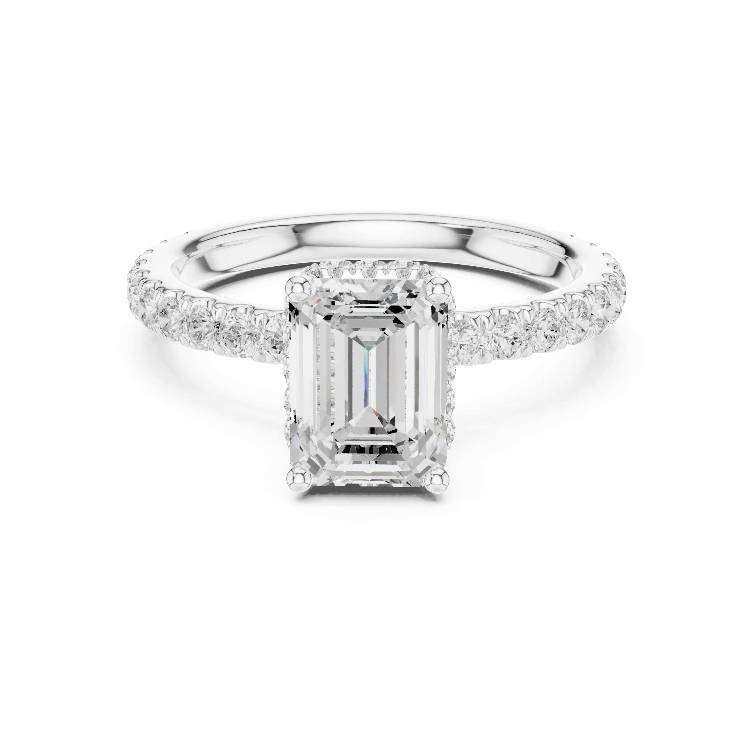 2.17 CT Emerald Cut Lab Grown Hidden Halo Pave Set 14K Gold Engagement Ring