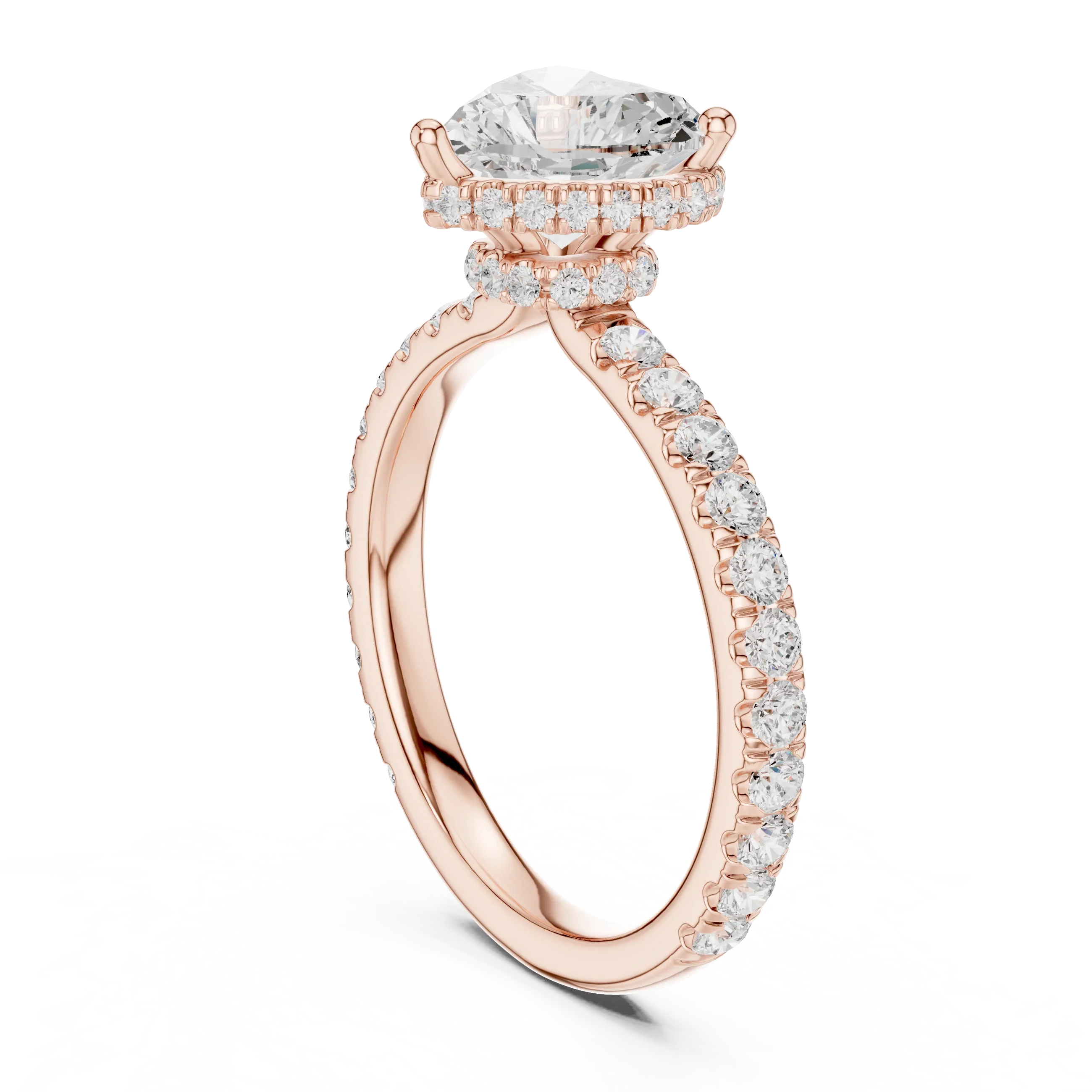 2.17 CT Heart Cut Lab Grown Hidden Halo Pave Set 14K Gold Engagement Ring