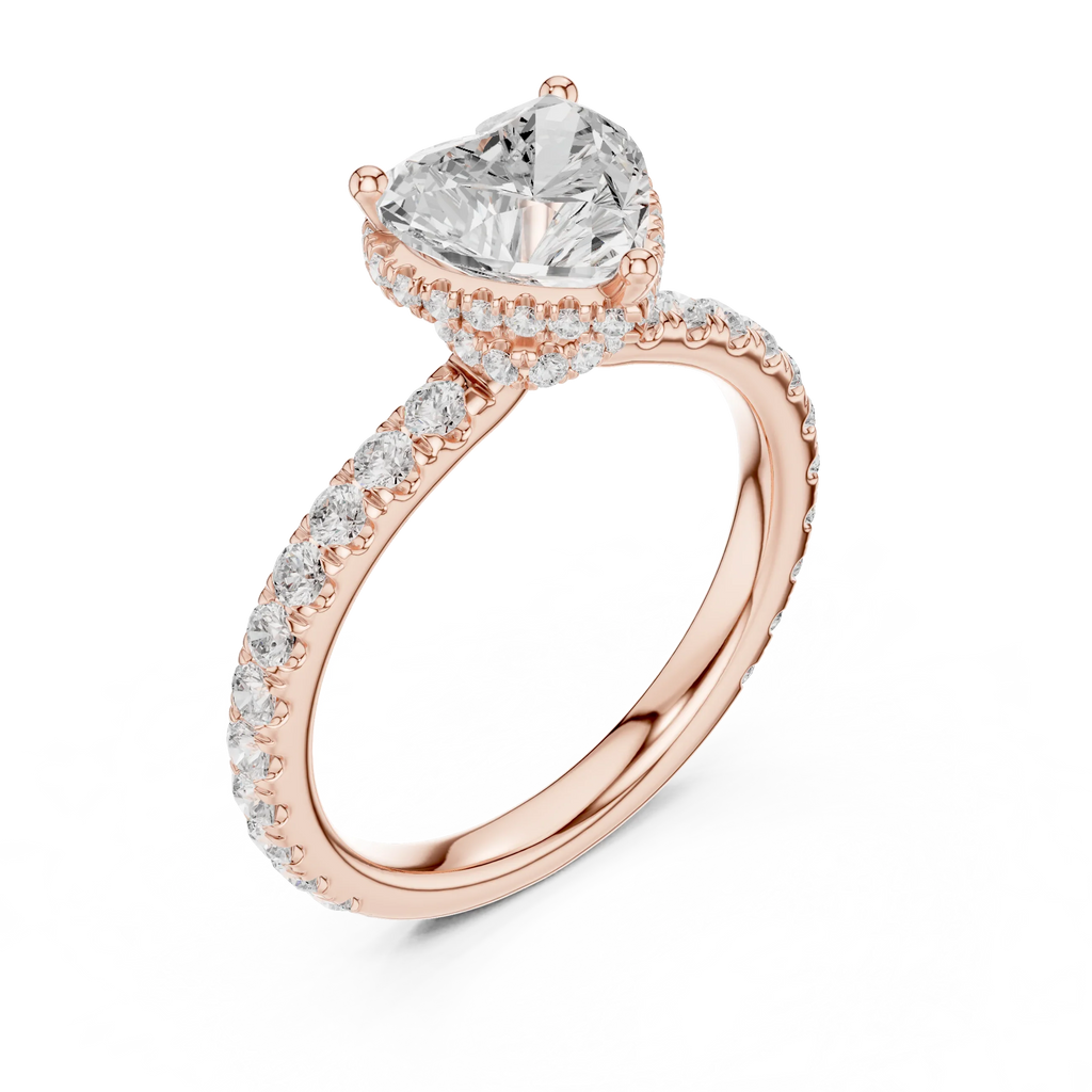 2.17 CT Heart Cut Lab Grown Hidden Halo Pave Set 14K Gold Engagement Ring