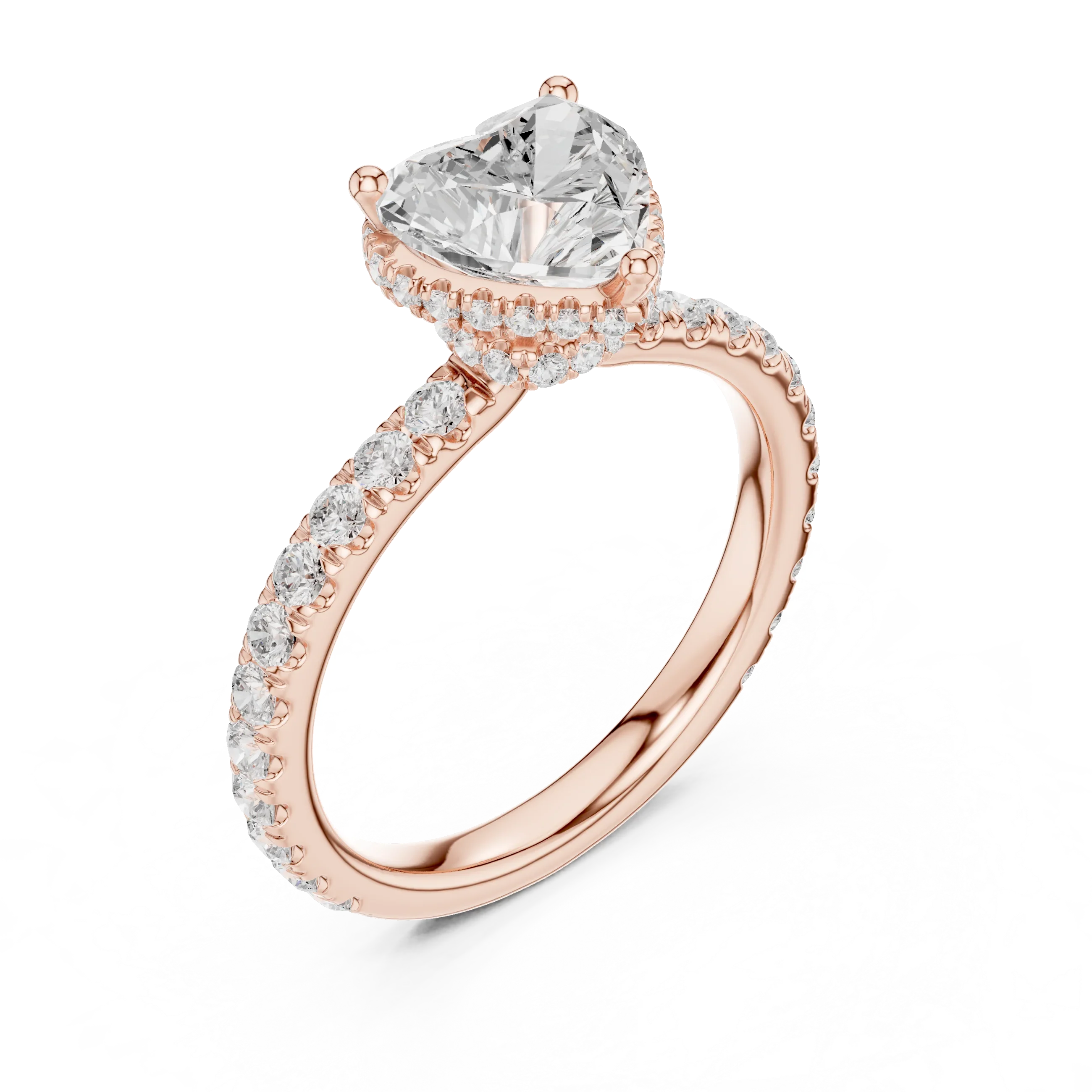 2.17 CT Heart Cut Lab Grown Hidden Halo Pave Set 14K Gold Engagement Ring