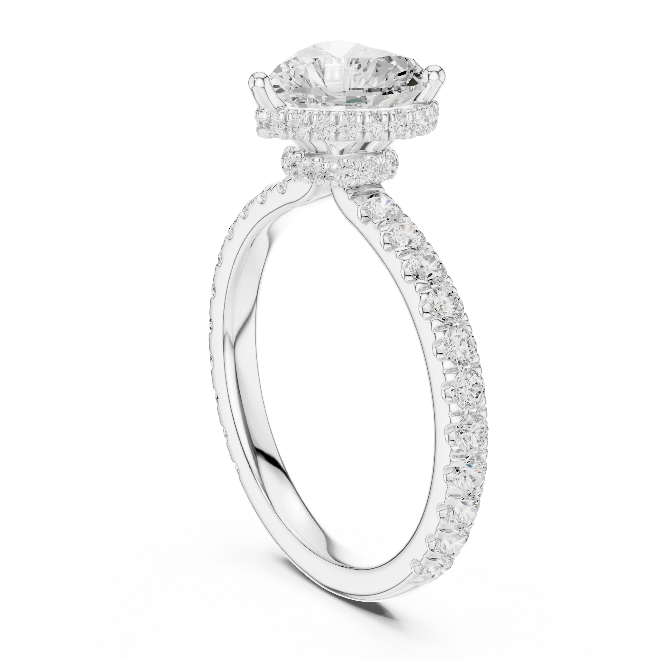 2.17 CT Heart Cut Lab Grown Hidden Halo Pave Set 14K Gold Engagement Ring