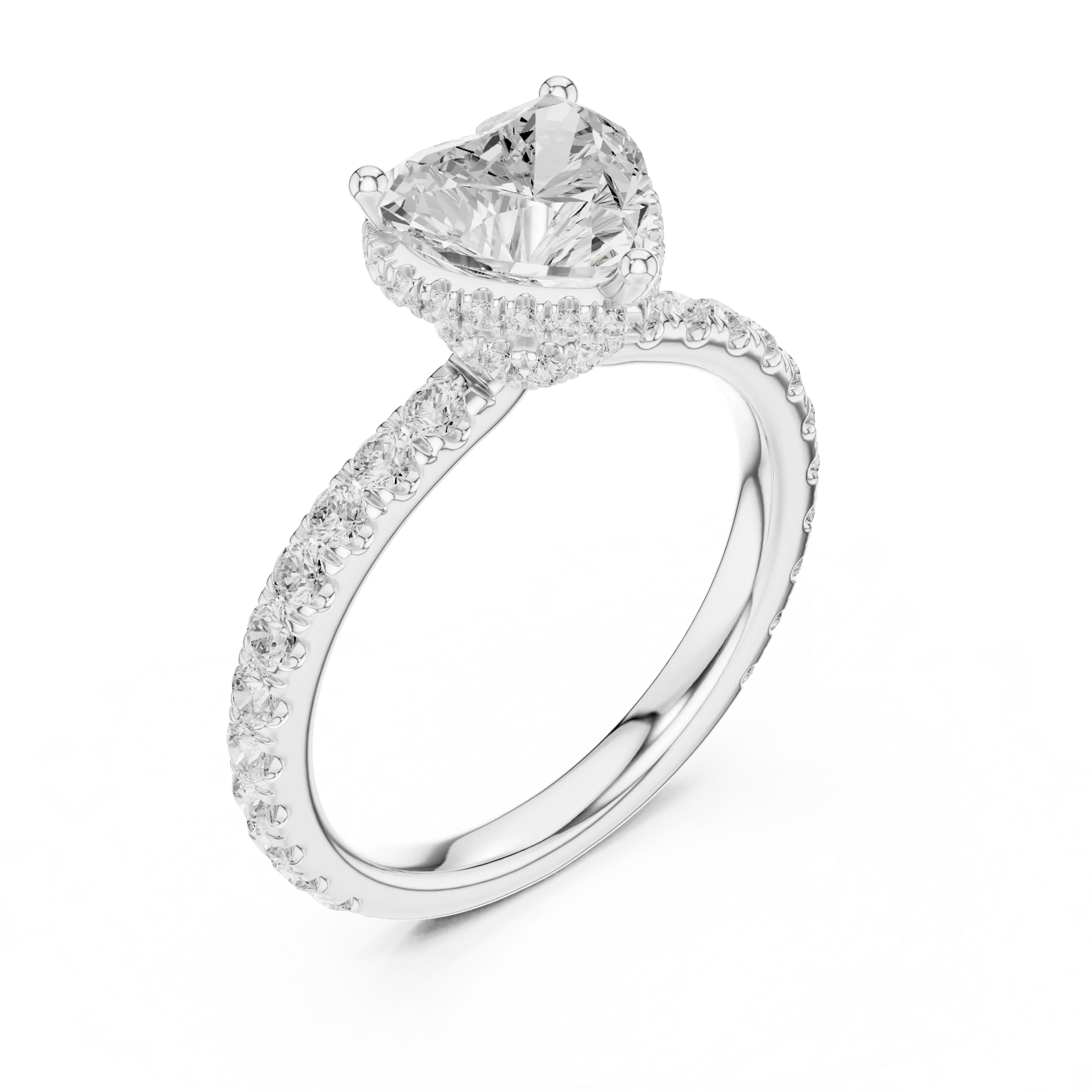 2.17 CT Heart Cut Lab Grown Hidden Halo Pave Set 14K Gold Engagement Ring