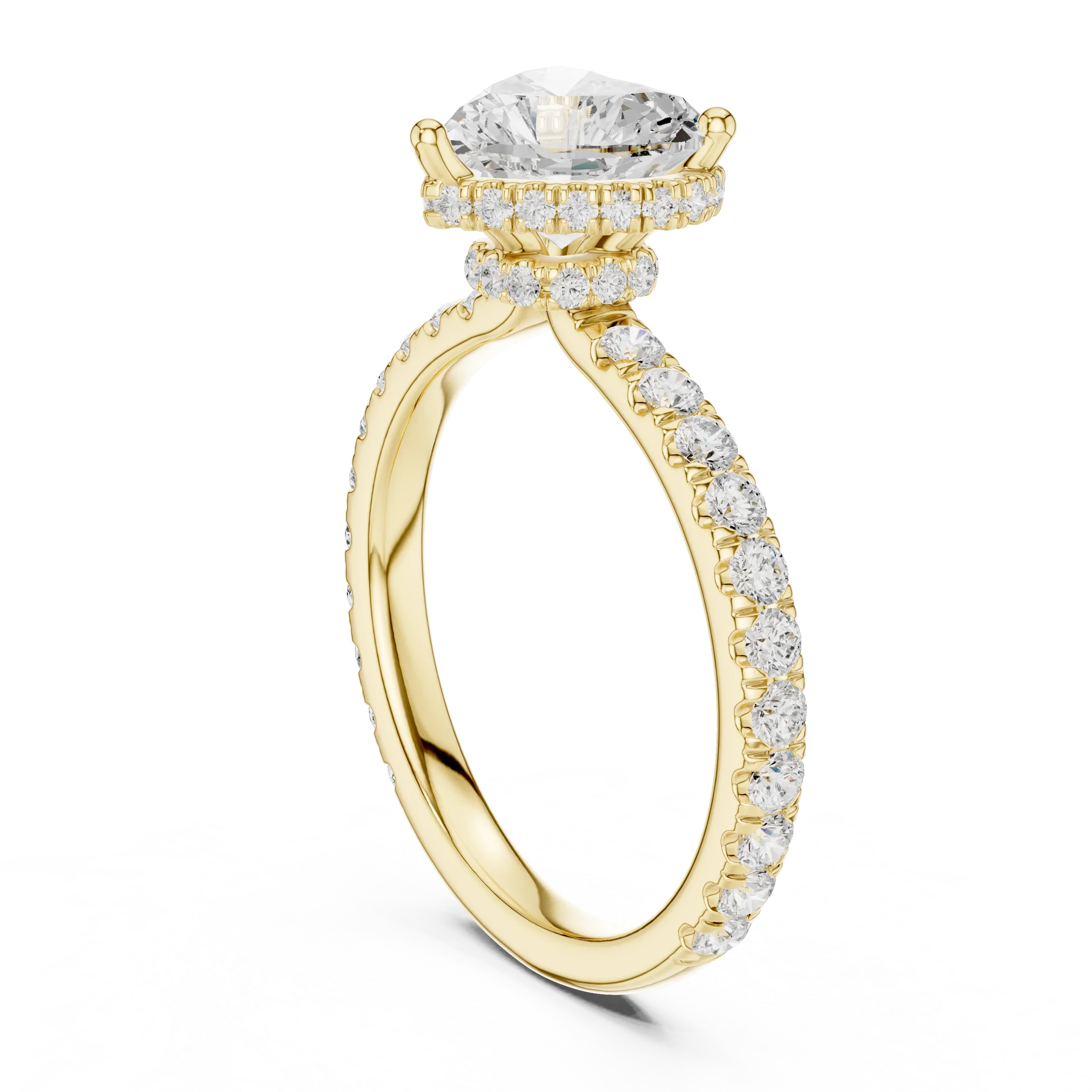 2.17 CT Heart Cut Lab Grown Hidden Halo Pave Set 14K Gold Engagement Ring