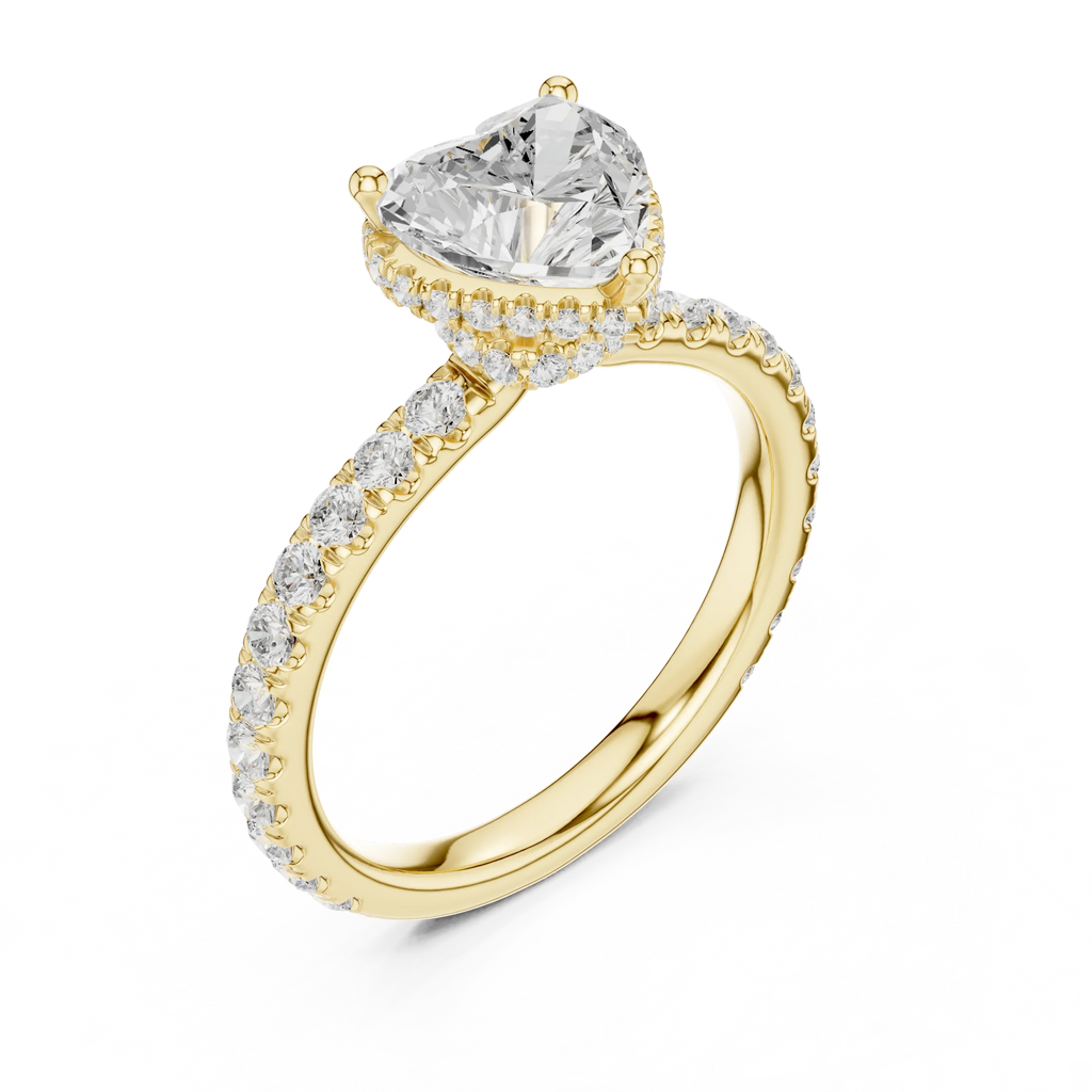 2.17 CT Heart Cut Lab Grown Hidden Halo Pave Set 14K Gold Engagement Ring