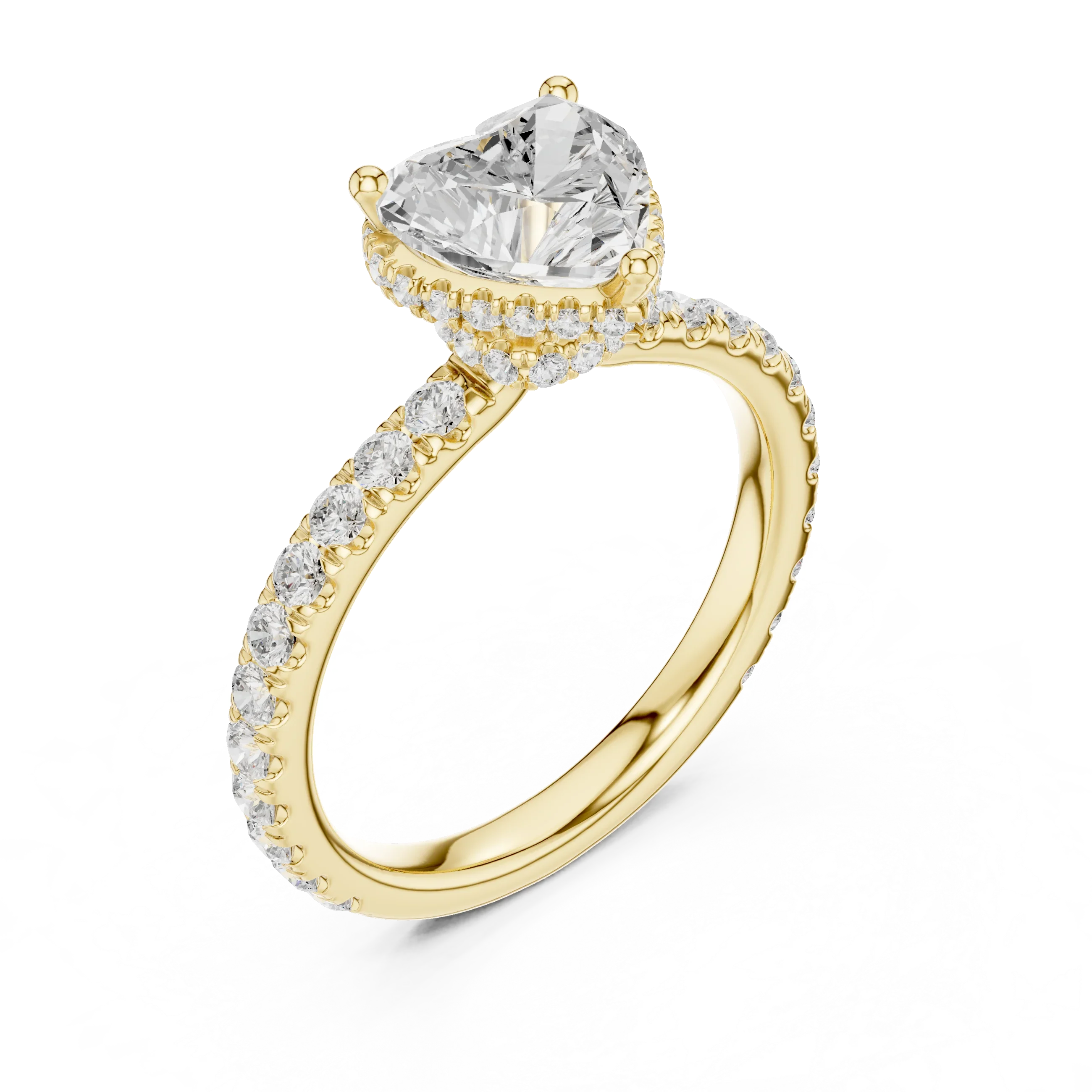 2.17 CT Heart Cut Lab Grown Hidden Halo Pave Set 14K Gold Engagement Ring