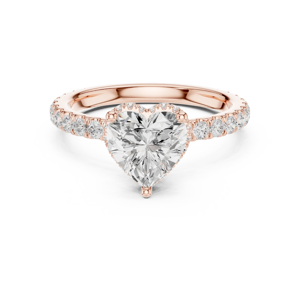 2.17 CT Heart Cut Lab Grown Hidden Halo Pave Set 14K Gold Engagement Ring