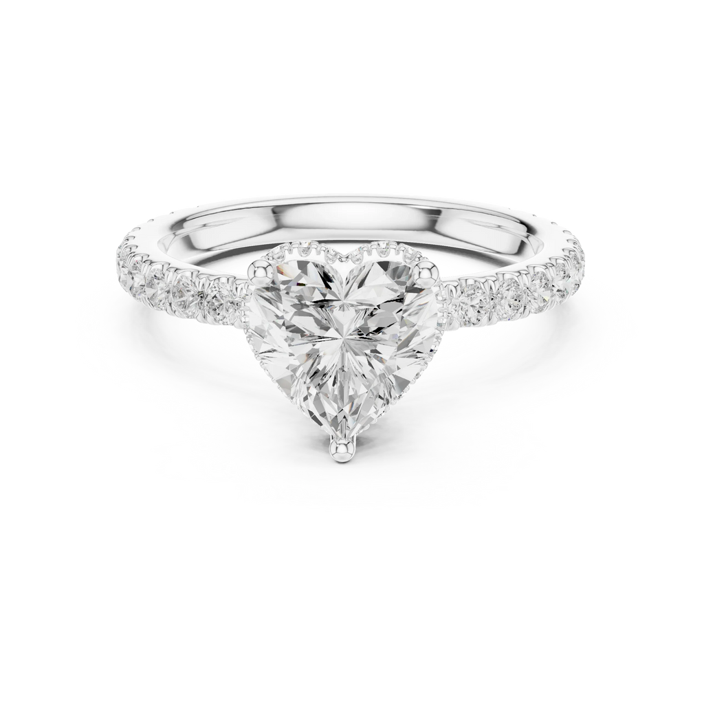 2.17 CT Heart Cut Lab Grown Hidden Halo Pave Set 14K Gold Engagement Ring