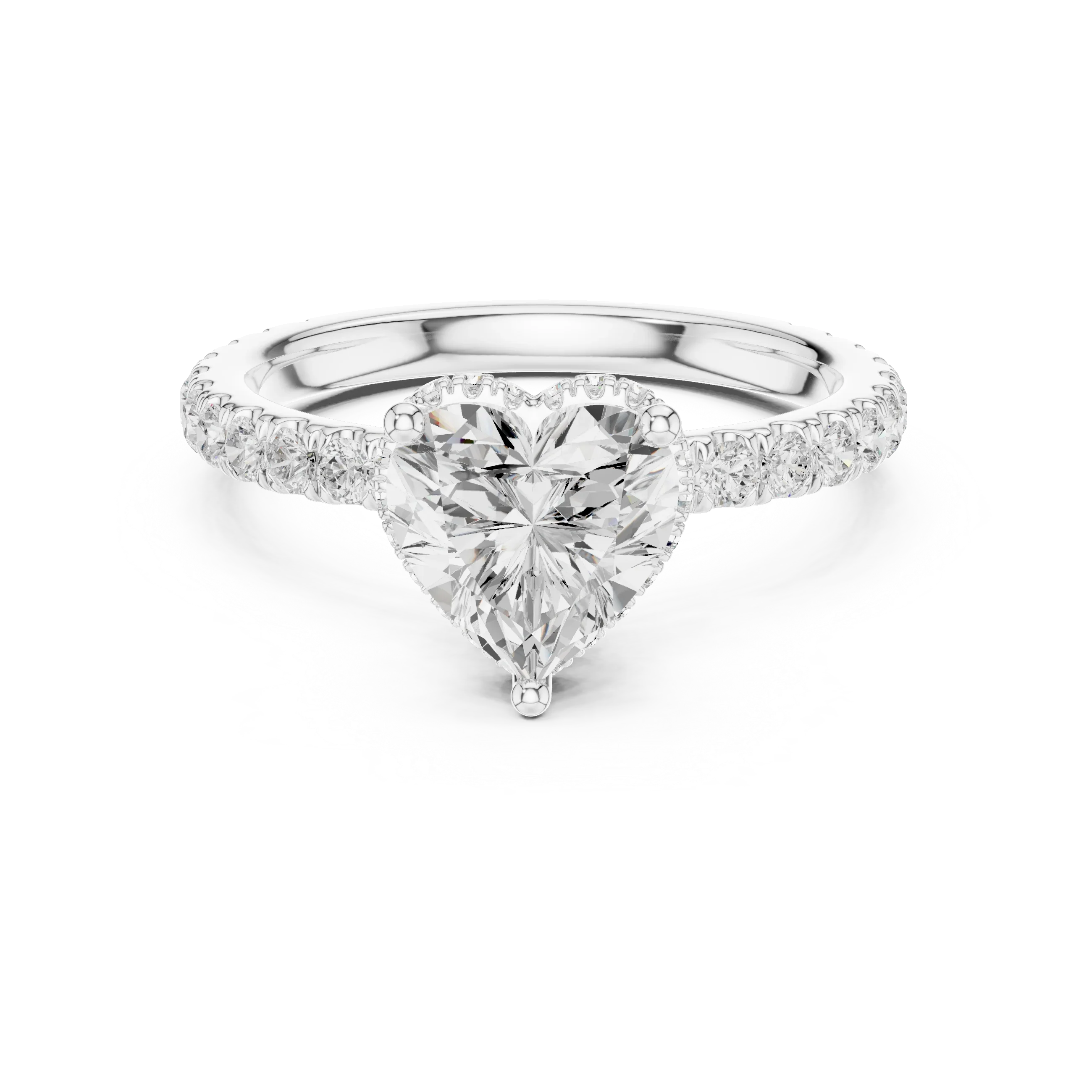 2.17 CT Heart Cut Lab Grown Hidden Halo Pave Set 14K Gold Engagement Ring