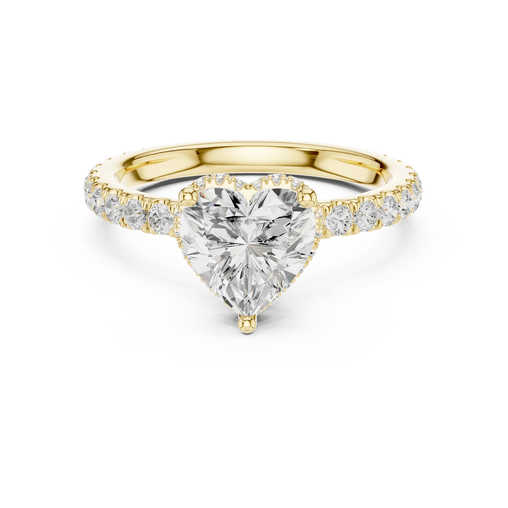 2.17 CT Heart Cut Lab Grown Hidden Halo Pave Set 14K Gold Engagement Ring