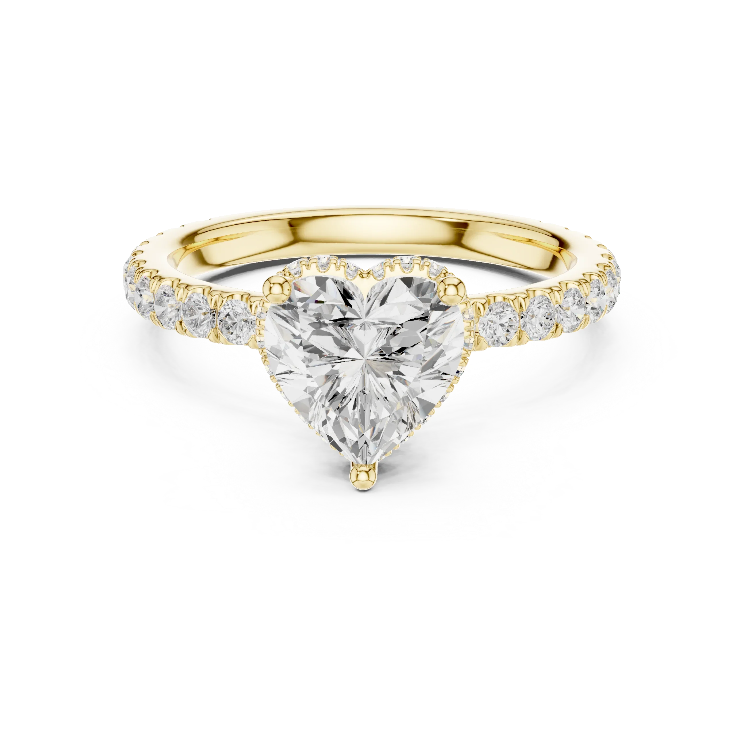 2.17 CT Heart Cut Lab Grown Hidden Halo Pave Set 14K Gold Engagement Ring