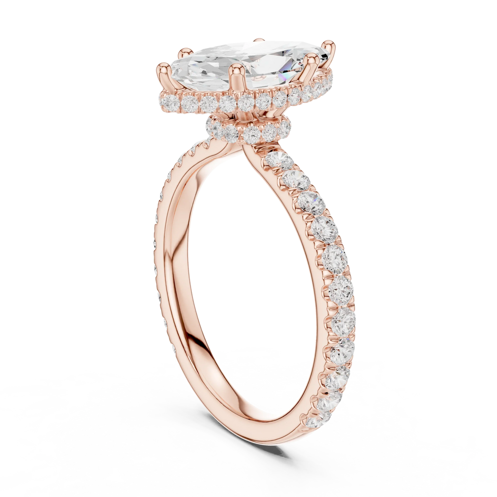 2.17 CT Marquise Cut Lab Grown Hidden Halo Pave Set 14K Gold Engagement Ring